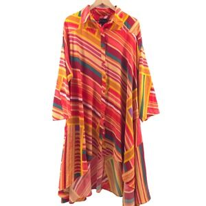 Step In Style Womens Shirt Dress OS Multi Color Striped High Low Art To Wear